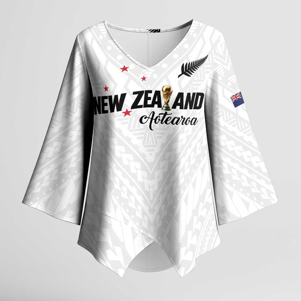 Custom Football New Zealand Kimono Sleeve Blouse Aotearoa United White Version - Aussie Hoodie