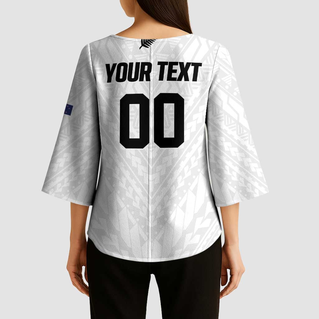 Custom Football New Zealand Kimono Sleeve Blouse Aotearoa United White Version - Aussie Hoodie