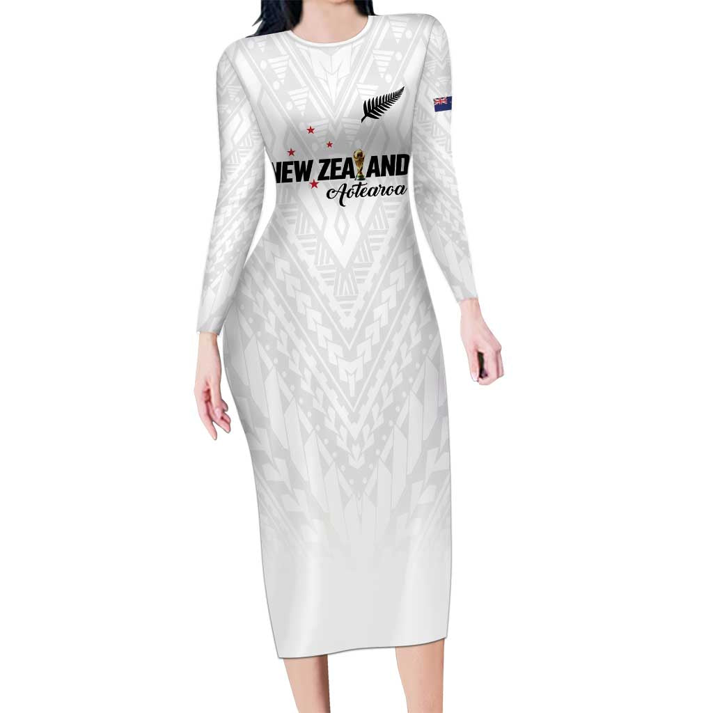 Custom Football New Zealand Long Sleeve Bodycon Dress Aotearoa United White Version - Aussie Hoodie