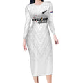 Custom Football New Zealand Long Sleeve Bodycon Dress Aotearoa United White Version - Aussie Hoodie