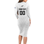 Custom Football New Zealand Long Sleeve Bodycon Dress Aotearoa United White Version - Aussie Hoodie