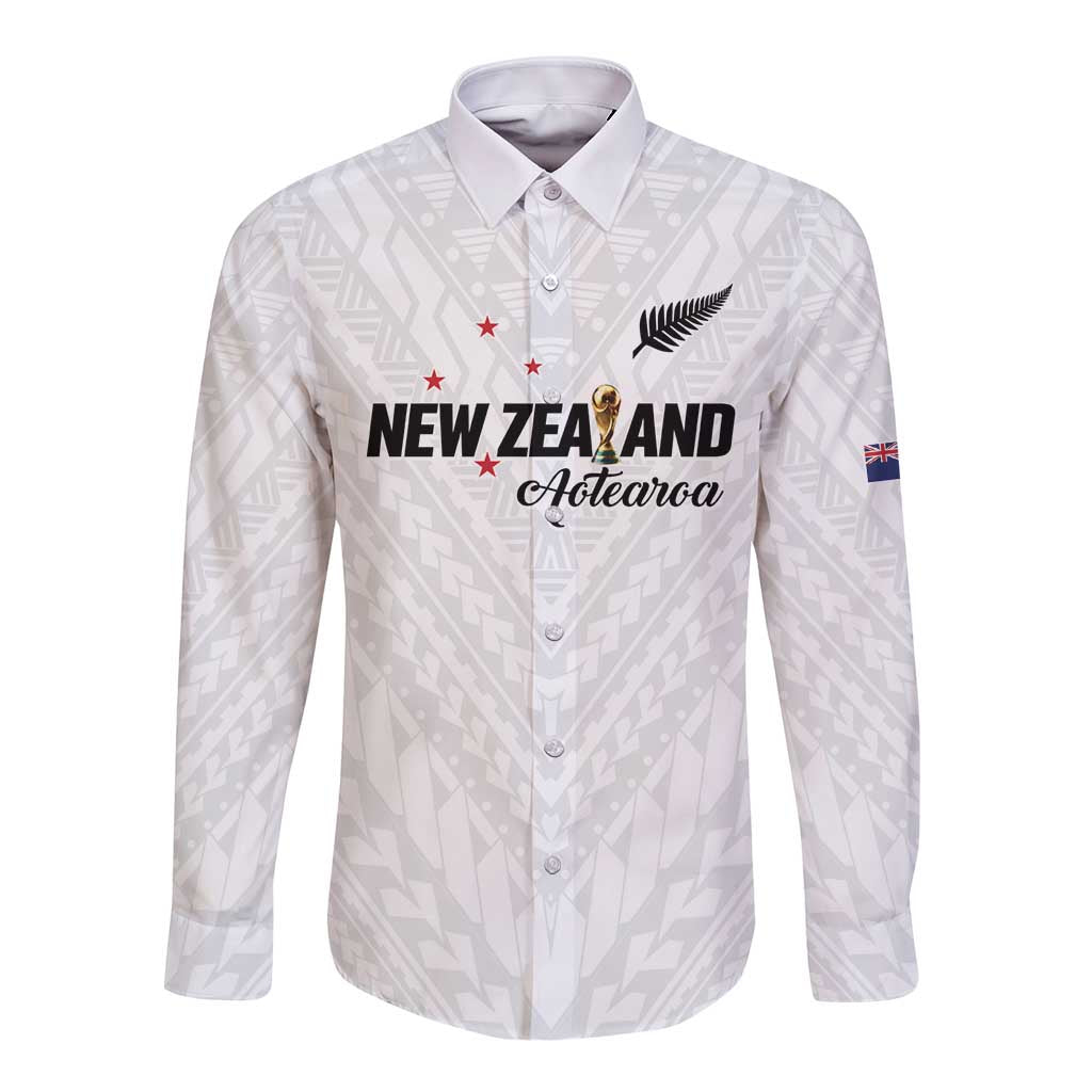 Custom Football New Zealand Long Sleeve Button Shirt Aotearoa United White Version - Aussie Hoodie