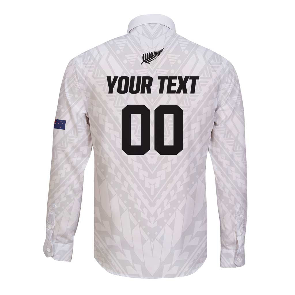 Custom Football New Zealand Long Sleeve Button Shirt Aotearoa United White Version - Aussie Hoodie