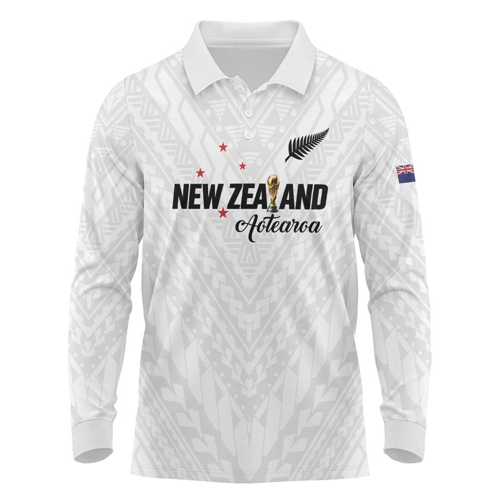 Custom Football New Zealand Long Sleeve Polo Shirt Aotearoa United White Version - Aussie Hoodie