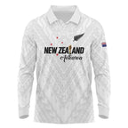 Custom Football New Zealand Long Sleeve Polo Shirt Aotearoa United White Version - Aussie Hoodie