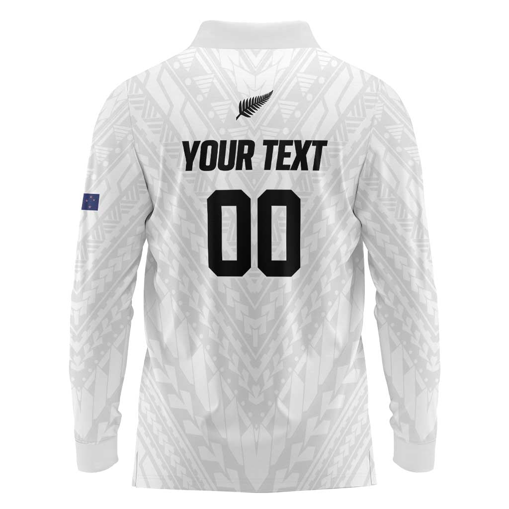 Custom Football New Zealand Long Sleeve Polo Shirt Aotearoa United White Version - Aussie Hoodie