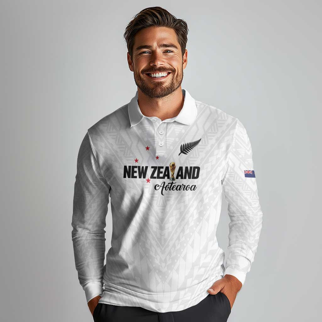 Custom Football New Zealand Long Sleeve Polo Shirt Aotearoa United White Version - Aussie Hoodie
