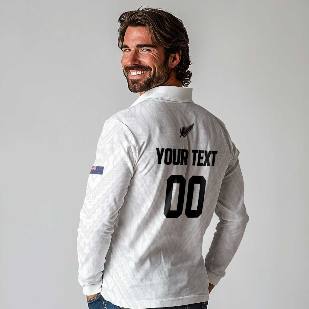 Custom Football New Zealand Long Sleeve Polo Shirt Aotearoa United White Version - Aussie Hoodie