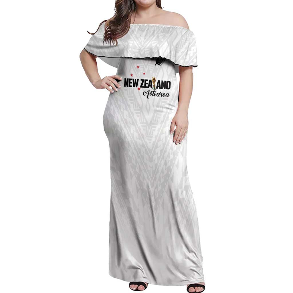 Custom Football New Zealand Off Shoulder Maxi Dress Aotearoa United White Version - Aussie Hoodie