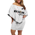 Custom Football New Zealand Off Shoulder Short Dress Aotearoa United White Version - Aussie Hoodie