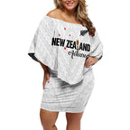 Custom Football New Zealand Off Shoulder Short Dress Aotearoa United White Version - Aussie Hoodie
