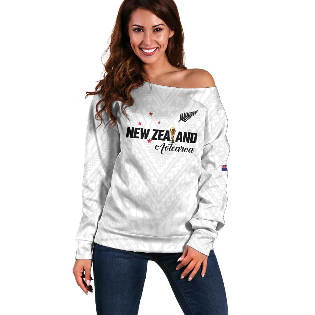 Custom Football New Zealand Off Shoulder Sweater Aotearoa United White Version - Aussie Hoodie