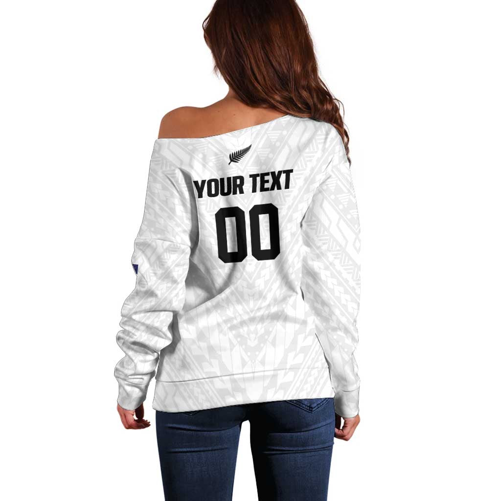 Custom Football New Zealand Off Shoulder Sweater Aotearoa United White Version - Aussie Hoodie