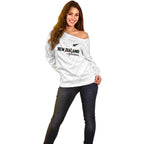 Custom Football New Zealand Off Shoulder Sweater Aotearoa United White Version - Aussie Hoodie