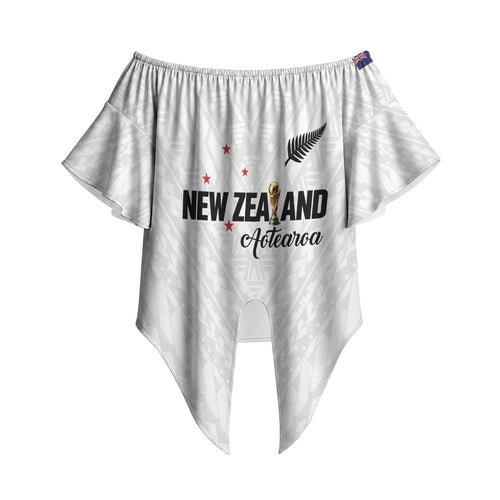 Custom Football New Zealand Off Shoulder Wrap Waist Top Aotearoa United White Version