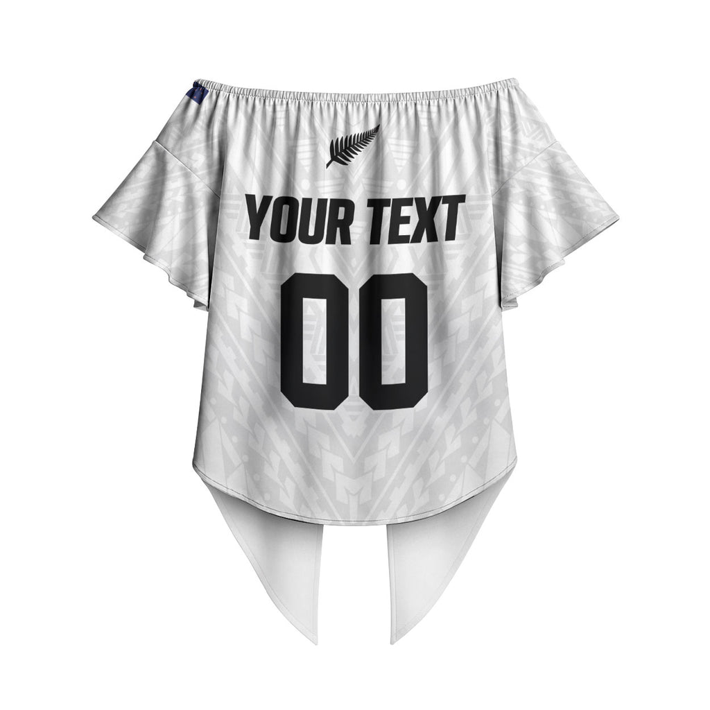 Custom Football New Zealand Off Shoulder Wrap Waist Top Aotearoa United White Version