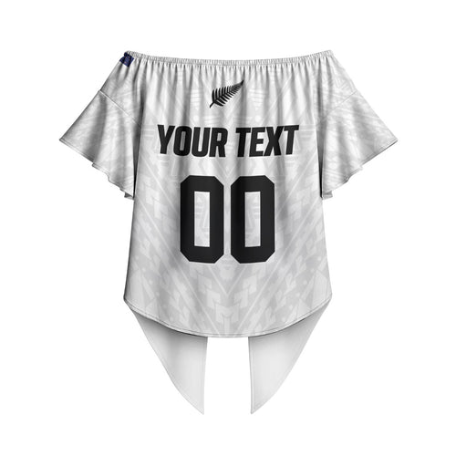Custom Football New Zealand Off Shoulder Wrap Waist Top Aotearoa United White Version