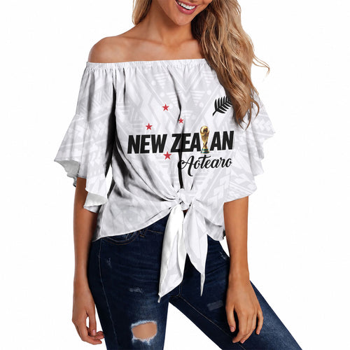 Custom Football New Zealand Off Shoulder Wrap Waist Top Aotearoa United White Version