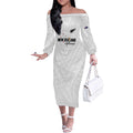 Custom Football New Zealand Off The Shoulder Long Sleeve Dress Aotearoa United White Version - Aussie Hoodie