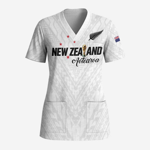 Custom Football New Zealand Scrub Top Aotearoa United White Version - Aussie Hoodie