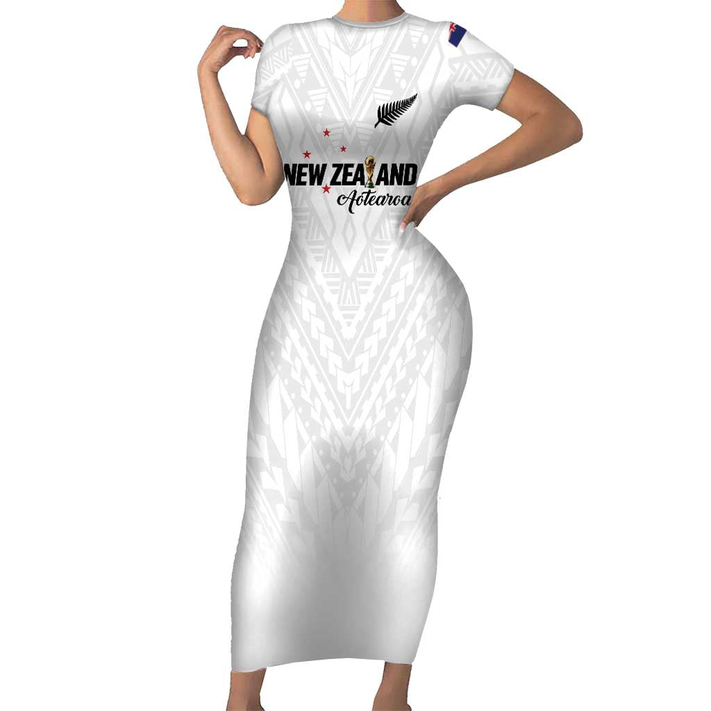 Custom Football New Zealand Short Sleeve Bodycon Dress Aotearoa United White Version - Aussie Hoodie