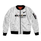 Custom Football New Zealand Sleeve Zip Bomber Jacket Aotearoa United White Version - Aussie Hoodie