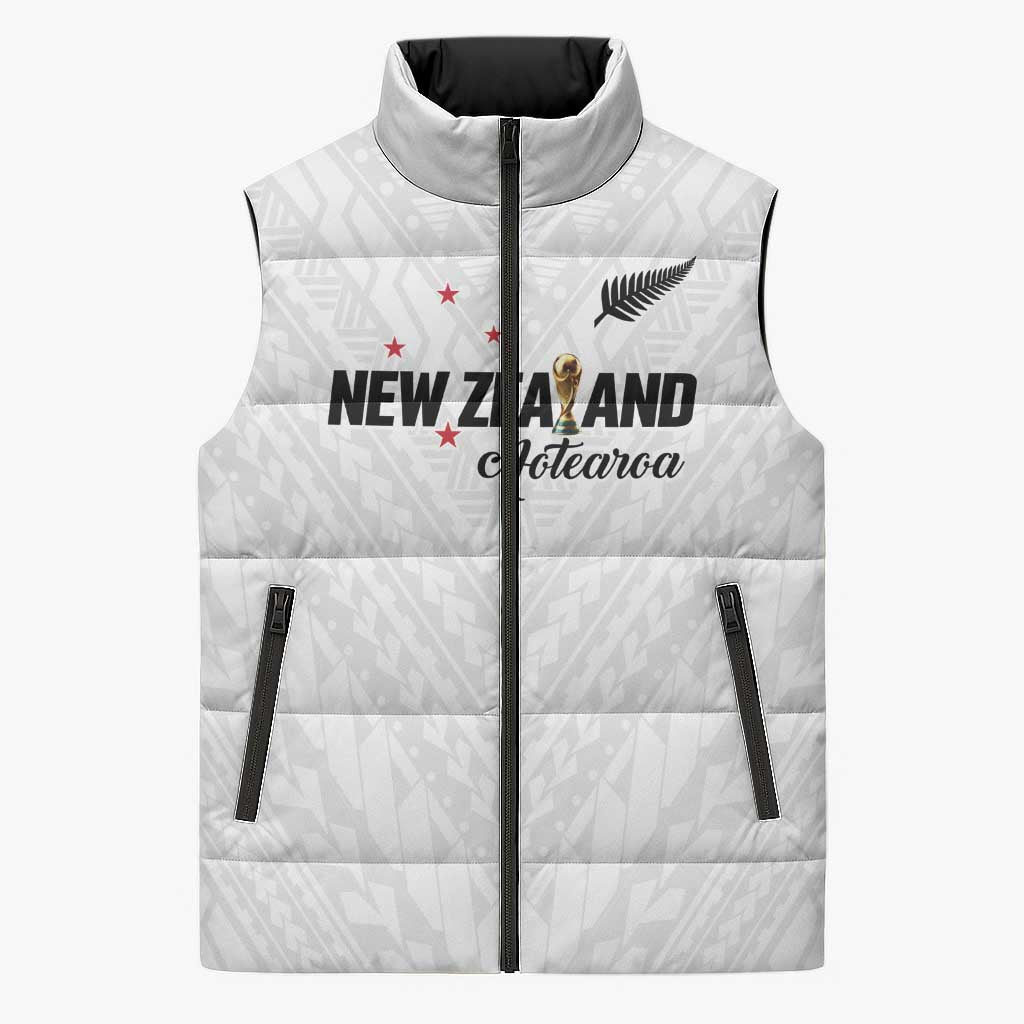 Custom Football New Zealand Sleeveless Puffer Jacket Aotearoa United White Version - Aussie Hoodie