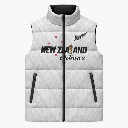 Custom Football New Zealand Sleeveless Puffer Jacket Aotearoa United White Version - Aussie Hoodie
