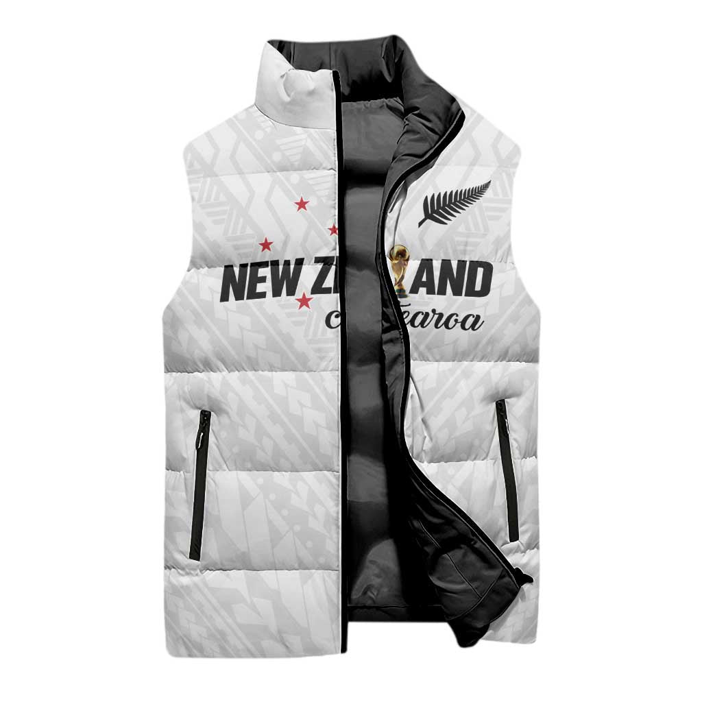 Custom Football New Zealand Sleeveless Puffer Jacket Aotearoa United White Version - Aussie Hoodie
