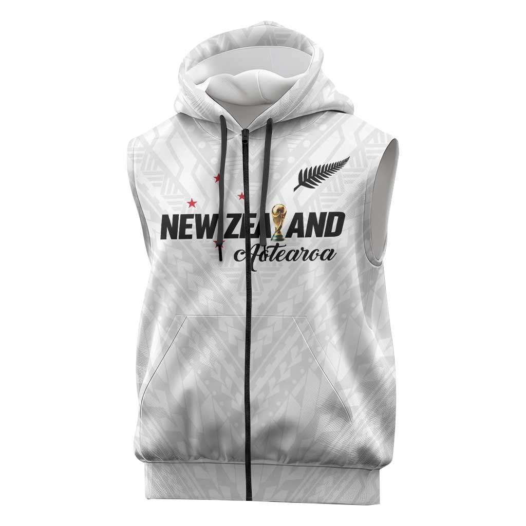 Custom Football New Zealand Sleeveless Zip Hoodie Aotearoa United White Version - Aussie Hoodie