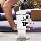 Custom Football New Zealand Tumbler With Handle Aotearoa United White Version - Aussie Hoodie