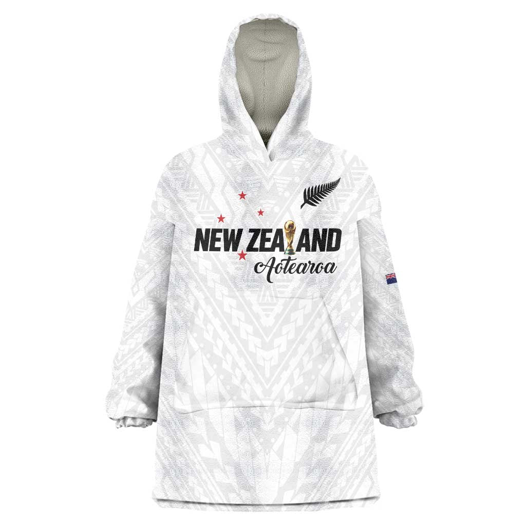 Custom Football New Zealand Wearable Blanket Hoodie Aotearoa United White Version - Aussie Hoodie