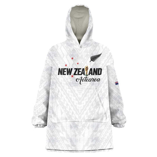 Custom Football New Zealand Wearable Blanket Hoodie Aotearoa United White Version - Aussie Hoodie