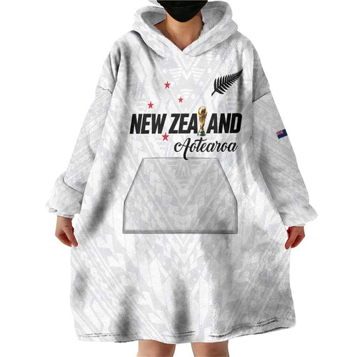 Custom Football New Zealand Wearable Blanket Hoodie Aotearoa United White Version - Aussie Hoodie