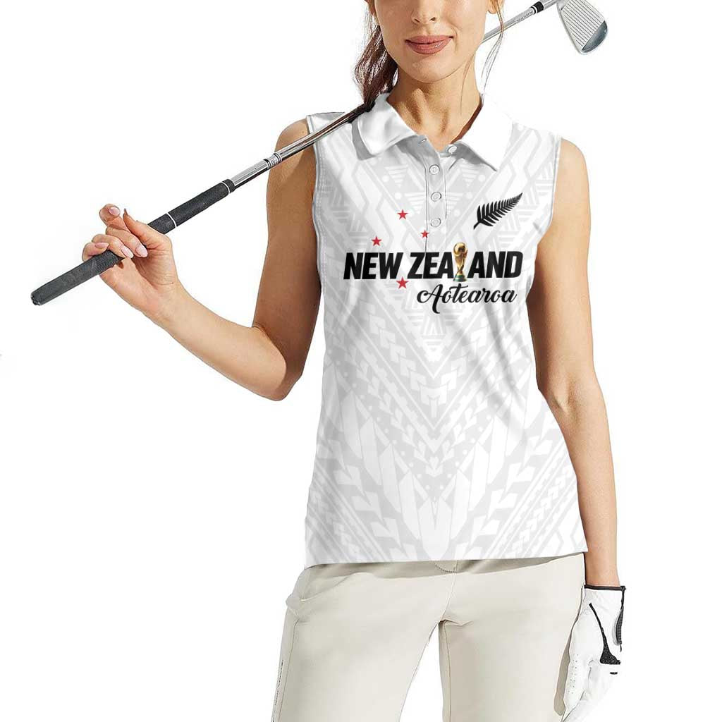 Custom Football New Zealand Women Sleeveless Polo Shirt Aotearoa United White Version - Aussie Hoodie