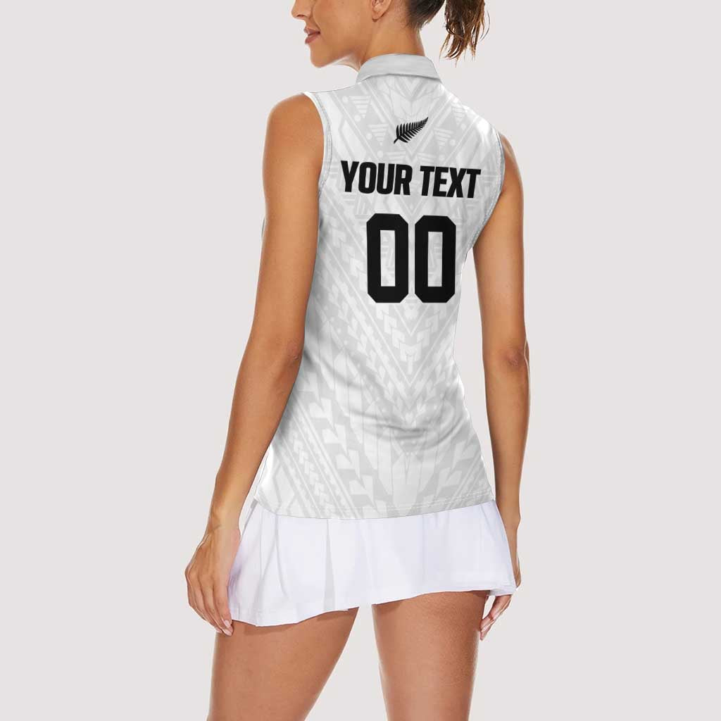 Custom Football New Zealand Women Sleeveless Polo Shirt Aotearoa United White Version - Aussie Hoodie