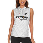 Custom Football New Zealand Women Sleeveless Polo Shirt Aotearoa United White Version - Aussie Hoodie