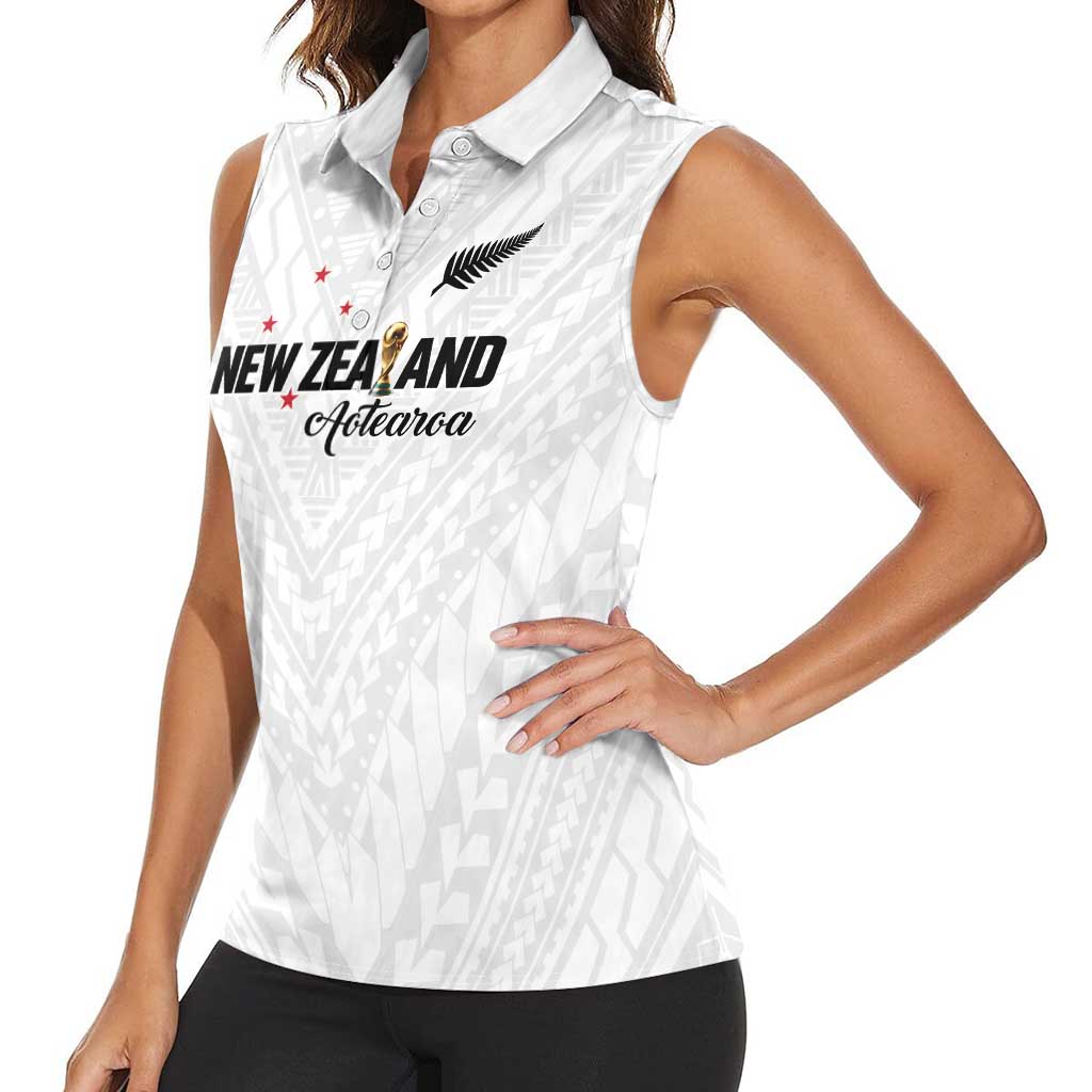 Custom Football New Zealand Women Sleeveless Polo Shirt Aotearoa United White Version - Aussie Hoodie