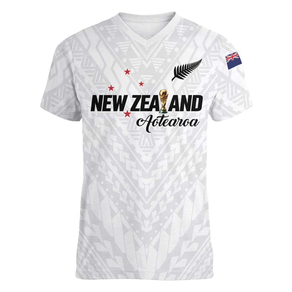 Custom Football New Zealand Women V-Neck T-Shirt Aotearoa United White Version - Aussie Hoodie