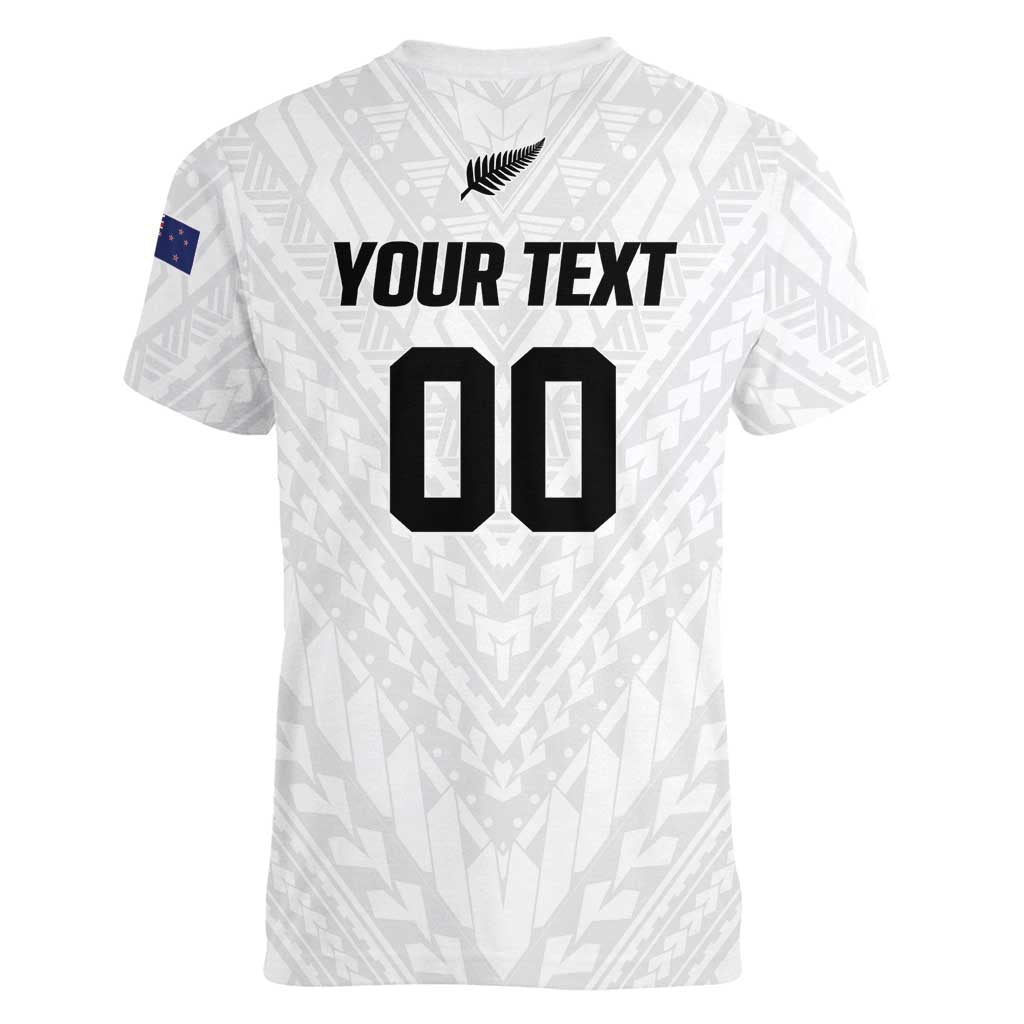 Custom Football New Zealand Women V-Neck T-Shirt Aotearoa United White Version - Aussie Hoodie