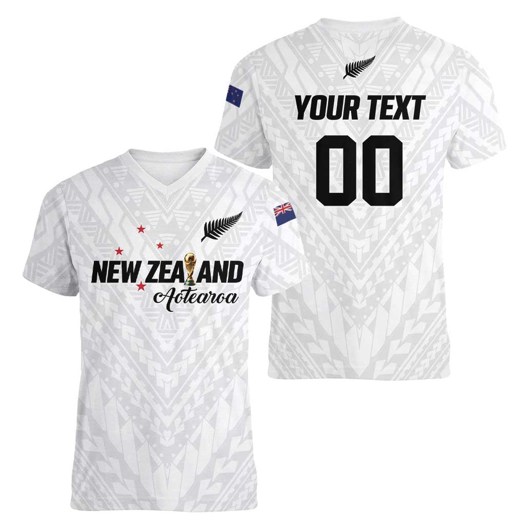 Custom Football New Zealand Women V-Neck T-Shirt Aotearoa United White Version - Aussie Hoodie