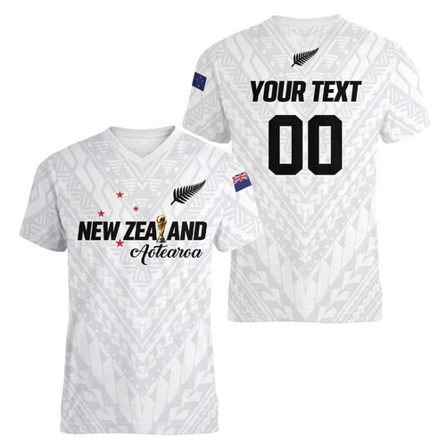 Custom Football New Zealand Women V-Neck T-Shirt Aotearoa United White Version - Aussie Hoodie