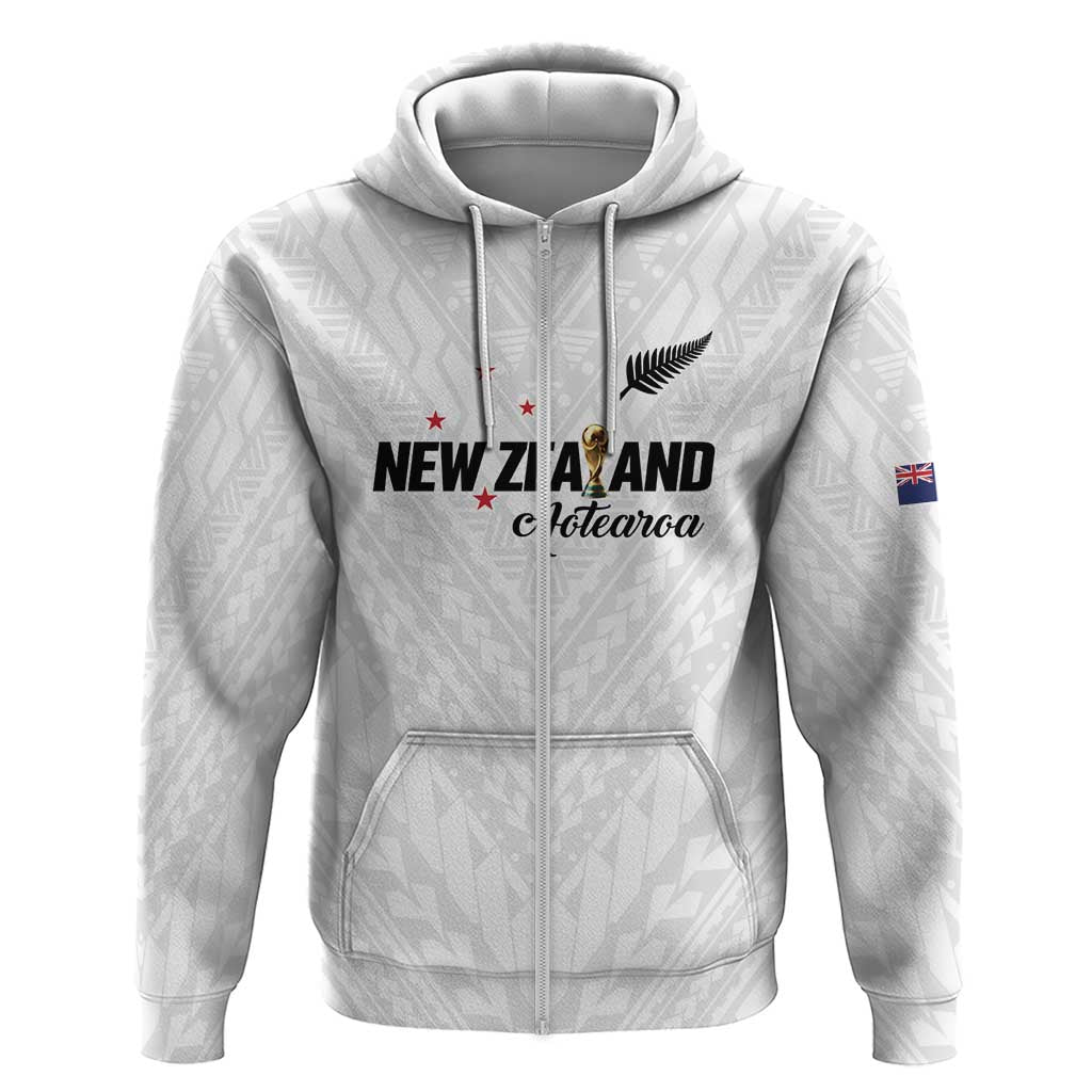 Custom Football New Zealand Zip Hoodie Aotearoa United White Version - Aussie Hoodie