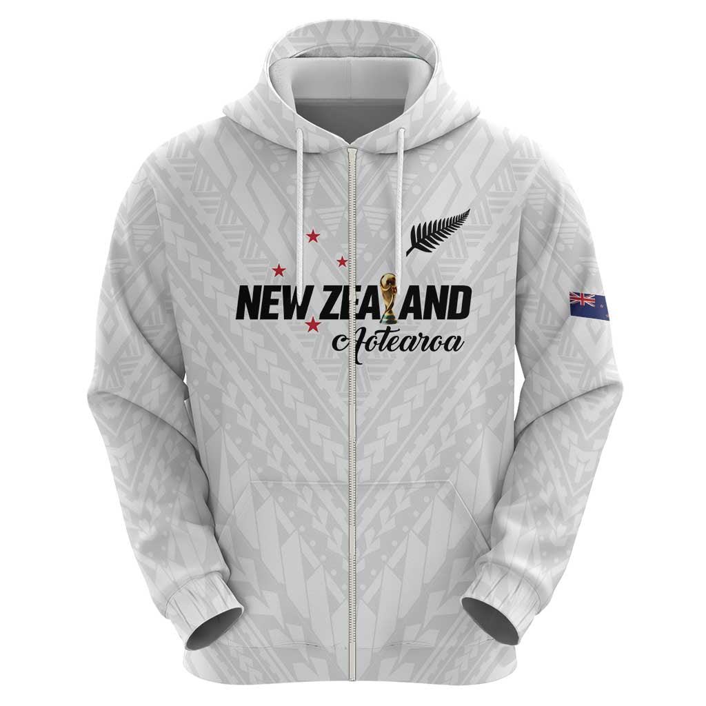 Custom Football New Zealand Zip Hoodie Aotearoa United White Version - Aussie Hoodie