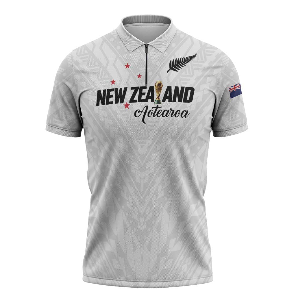 Custom Football New Zealand Zipper Polo Shirt Aotearoa United White Version - Aussie Hoodie