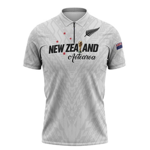 Custom Football New Zealand Zipper Polo Shirt Aotearoa United White Version - Aussie Hoodie