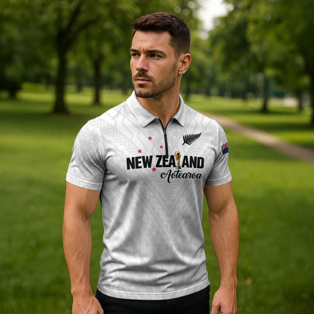 Custom Football New Zealand Zipper Polo Shirt Aotearoa United White Version - Aussie Hoodie