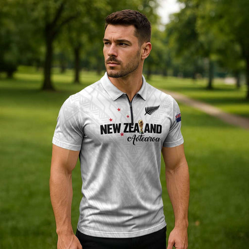 Custom Football New Zealand Zipper Polo Shirt Aotearoa United White Version - Aussie Hoodie