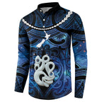 Personalized Maori Matariki Manaia Button Sweatshirt Maori Kowhaiwhai Pattern Galaxy