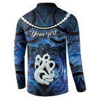 Personalized Maori Matariki Manaia Button Sweatshirt Maori Kowhaiwhai Pattern Galaxy